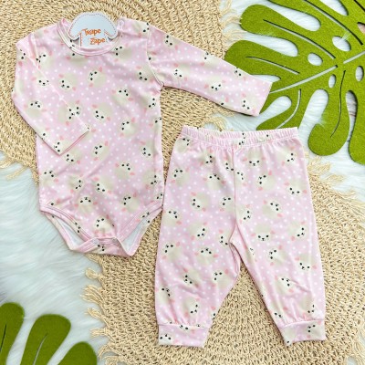 Conj. Body Manga Longa e Calça em Malha Térmica com Proteção UV50+- Ovelhinhas